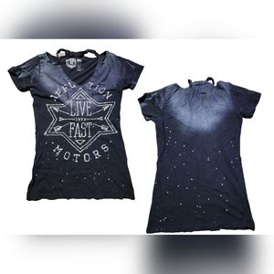 Affliction Distressed Shoulder Woman's Top Size Small